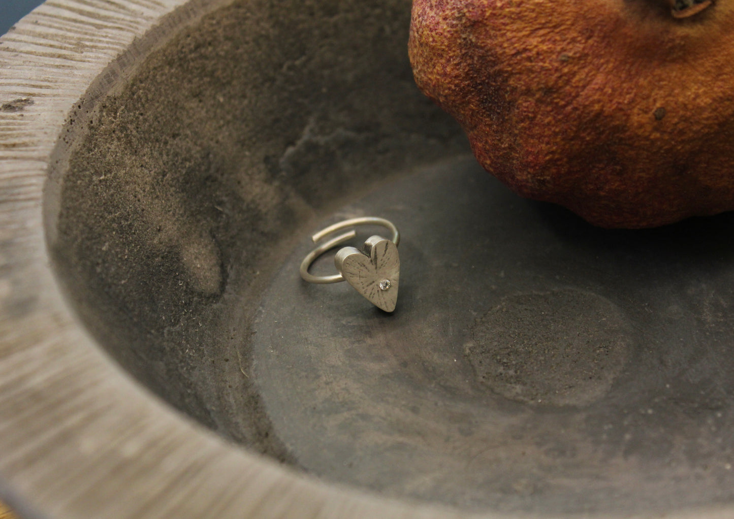 Silver heart ring with cubic zirconia