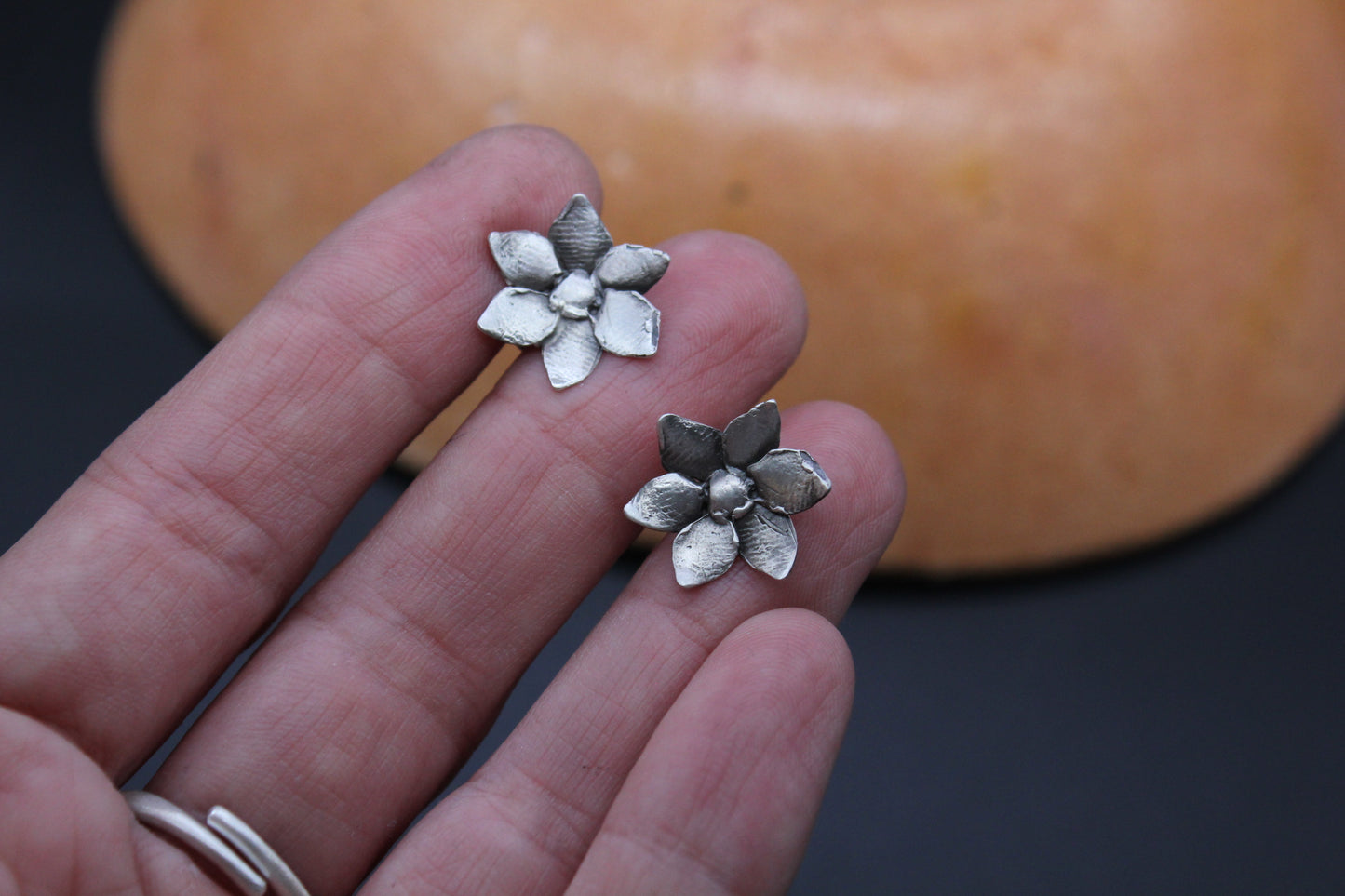 Sterling silver flower ear studs