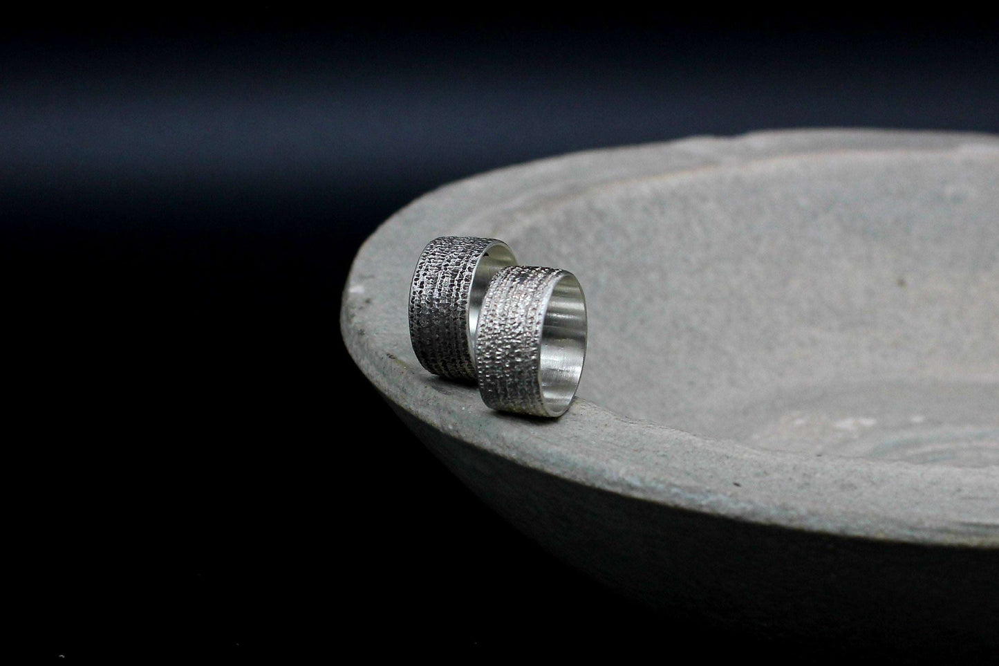 Jeans texture sterling silver ring, unisex