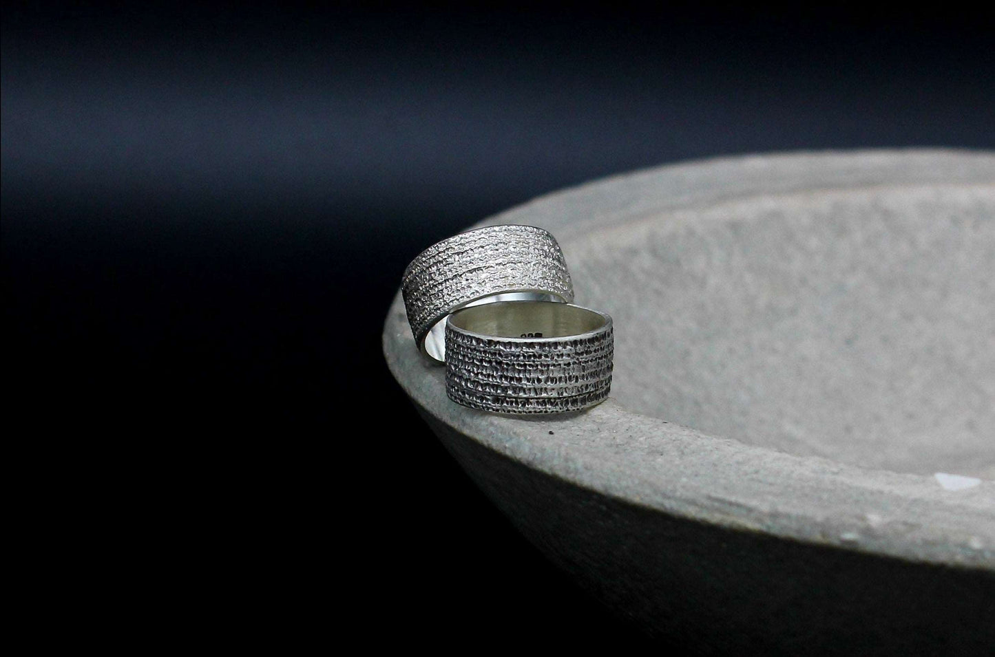 Jeans texture sterling silver ring, unisex
