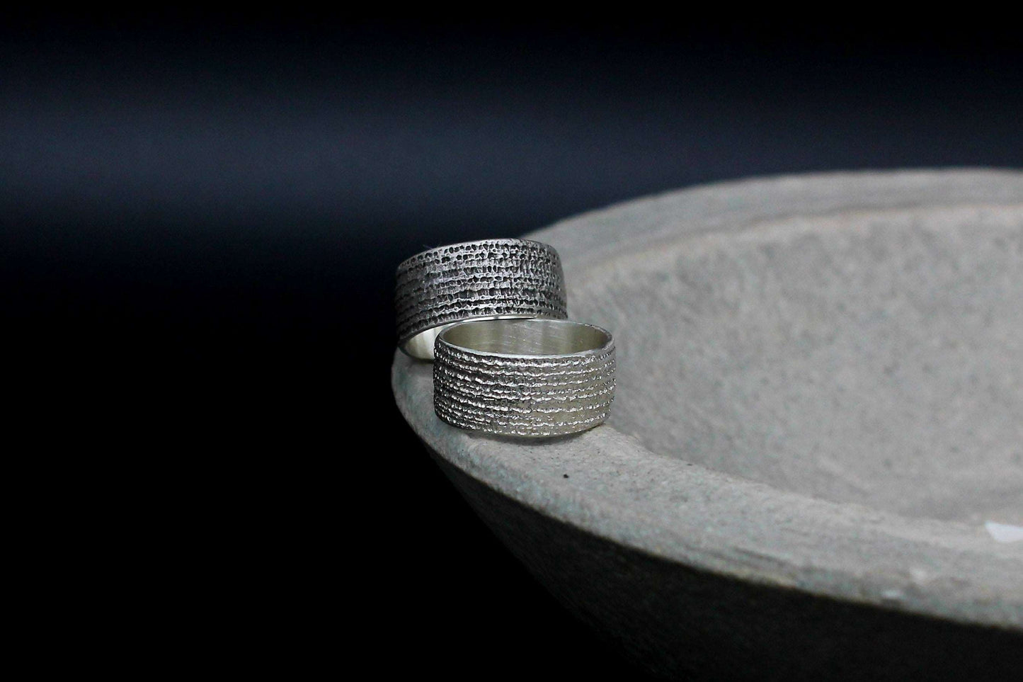 Jeans texture sterling silver ring, unisex