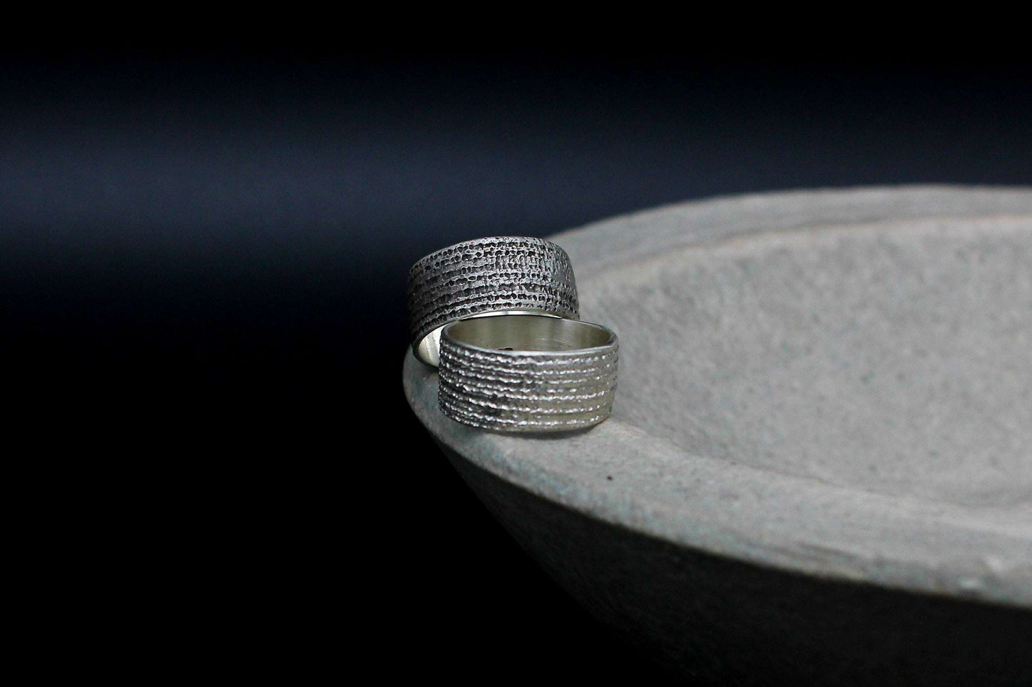 Jeans texture sterling silver ring, unisex