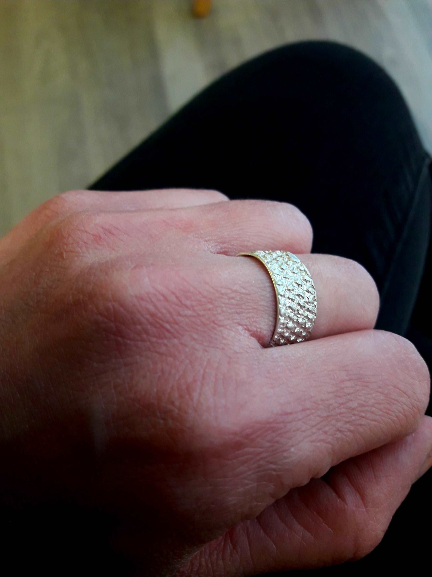 Wool texture silver ring, unisex