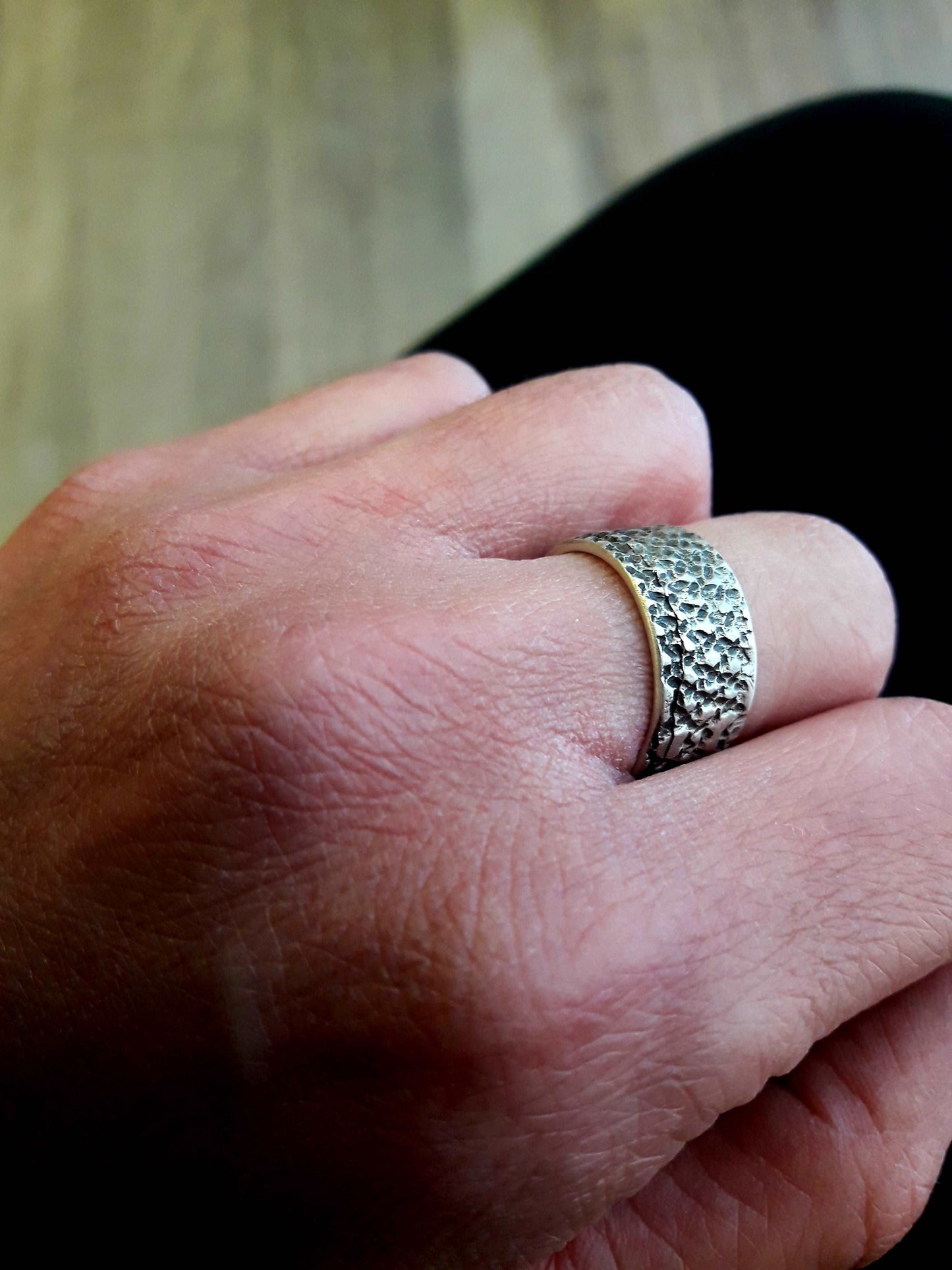 Wool texture silver ring, unisex