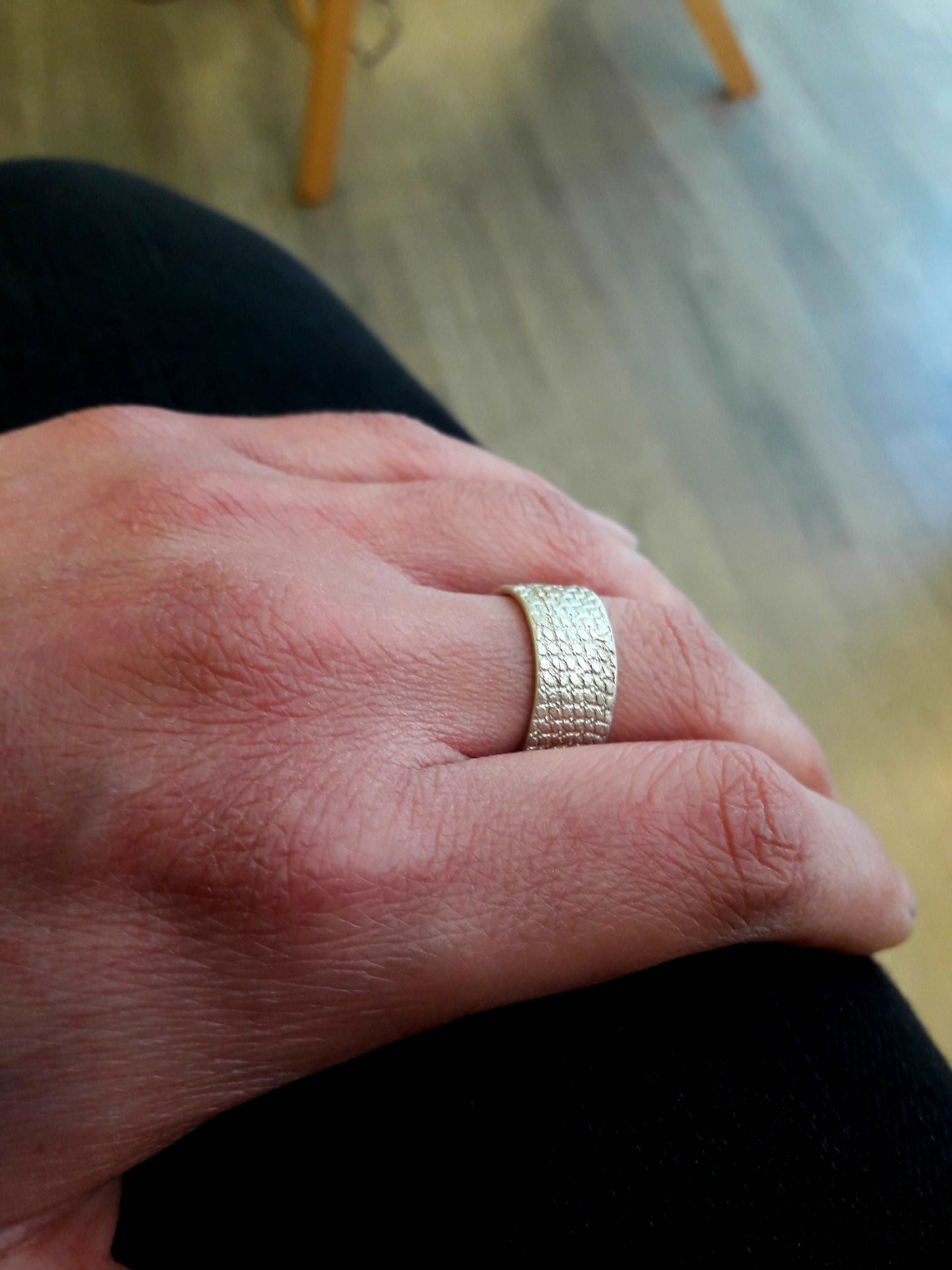 Cotton texture sterling silver ring, unisex