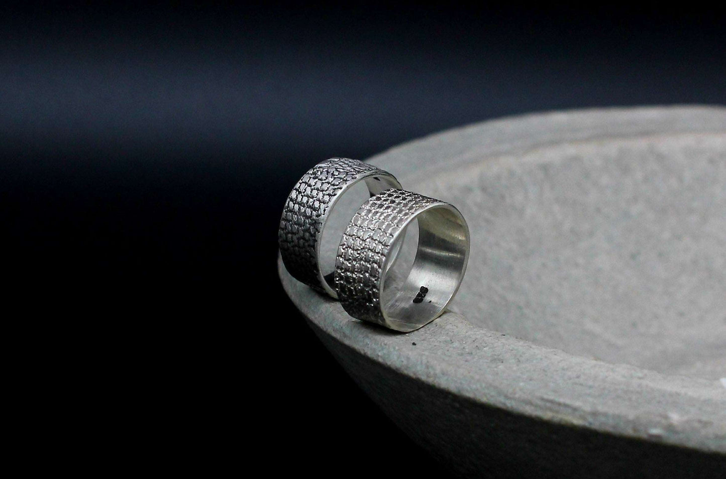 Cotton texture sterling silver ring, unisex