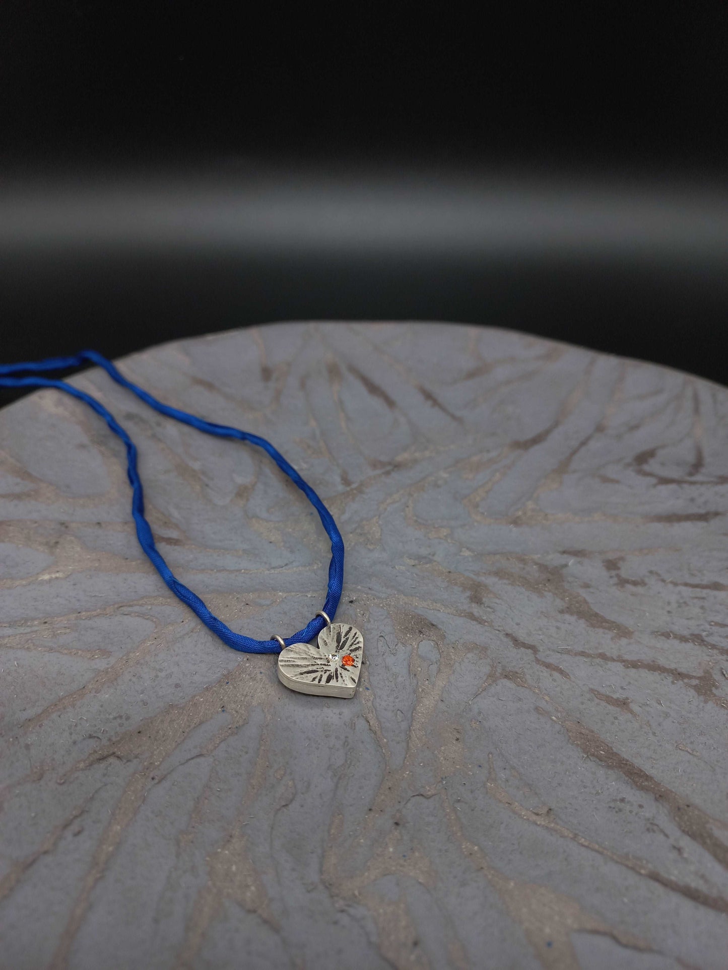 Round heart pendant orange and blue