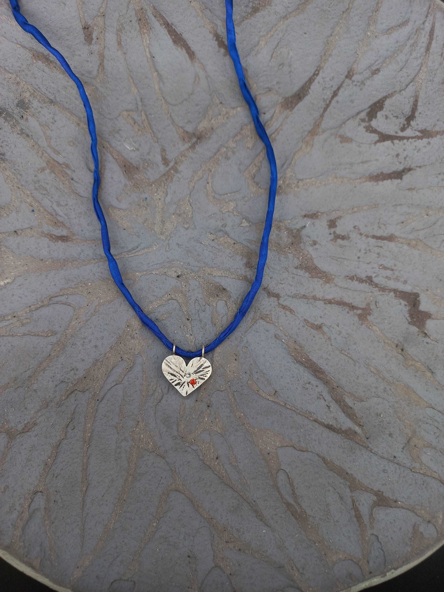 Round heart pendant orange and blue