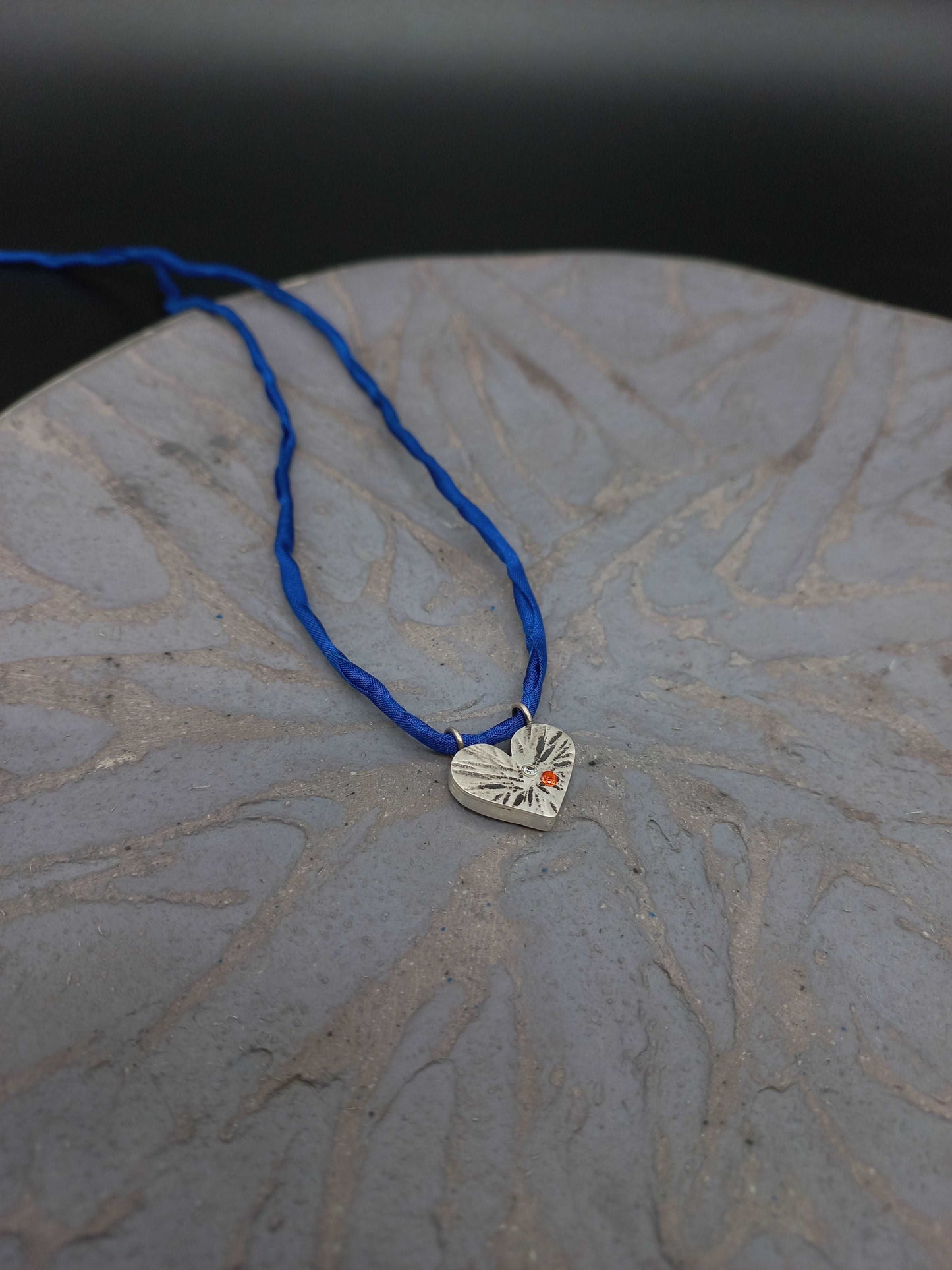 Round heart pendant orange and blue
