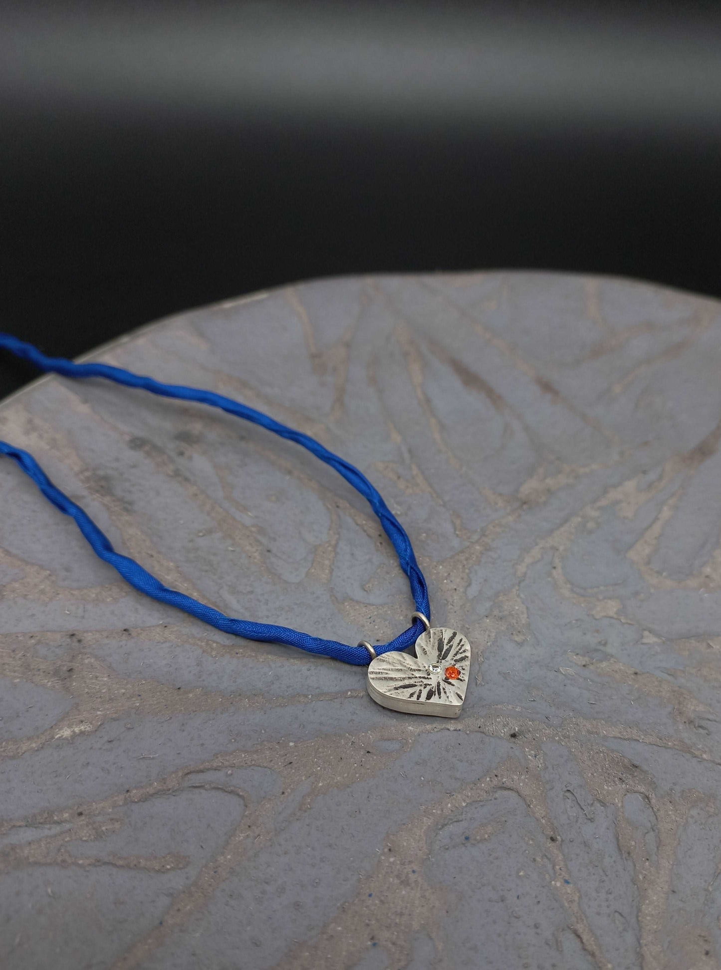 Round heart pendant orange and blue
