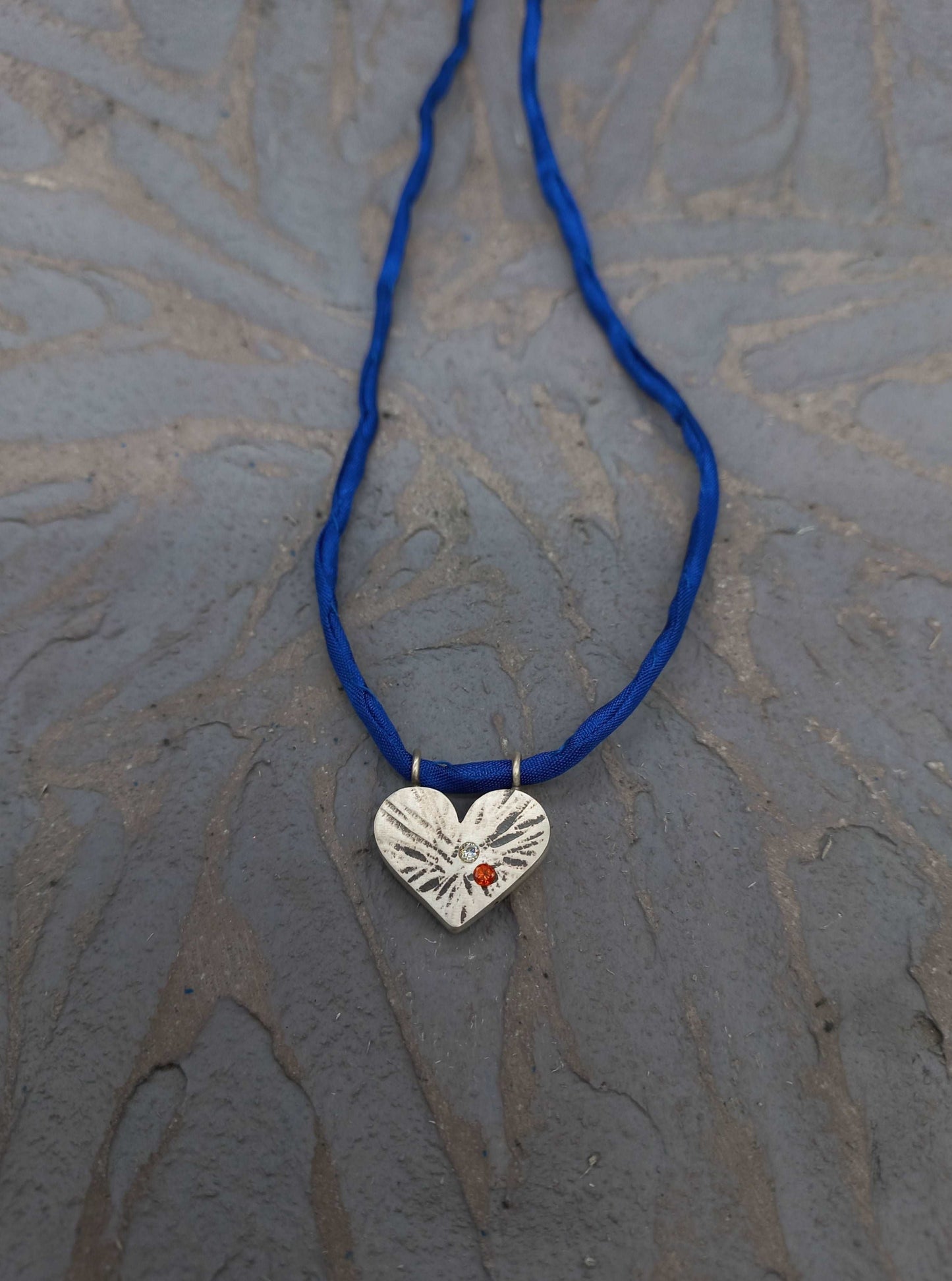 Round heart pendant orange and blue