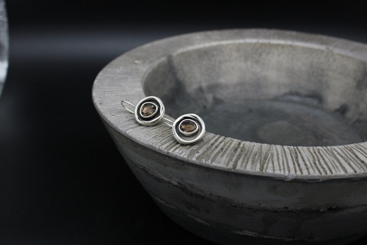 One of a kind sterling silver earrings with smoky quartz