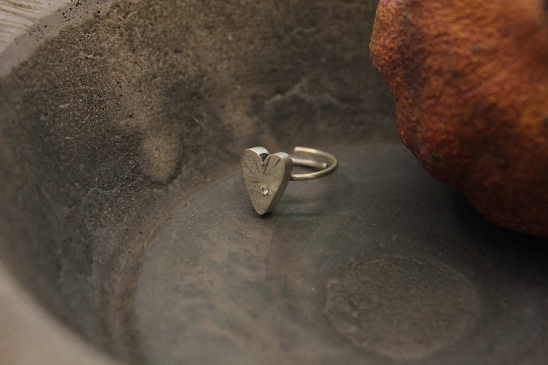 Silver heart ring with cubic zirconia