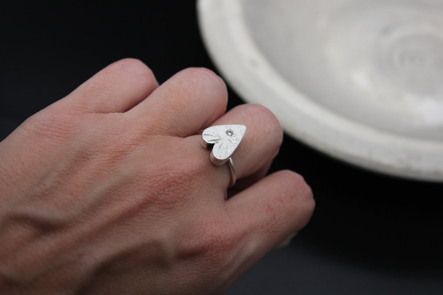 Silver heart ring with cubic zirconia