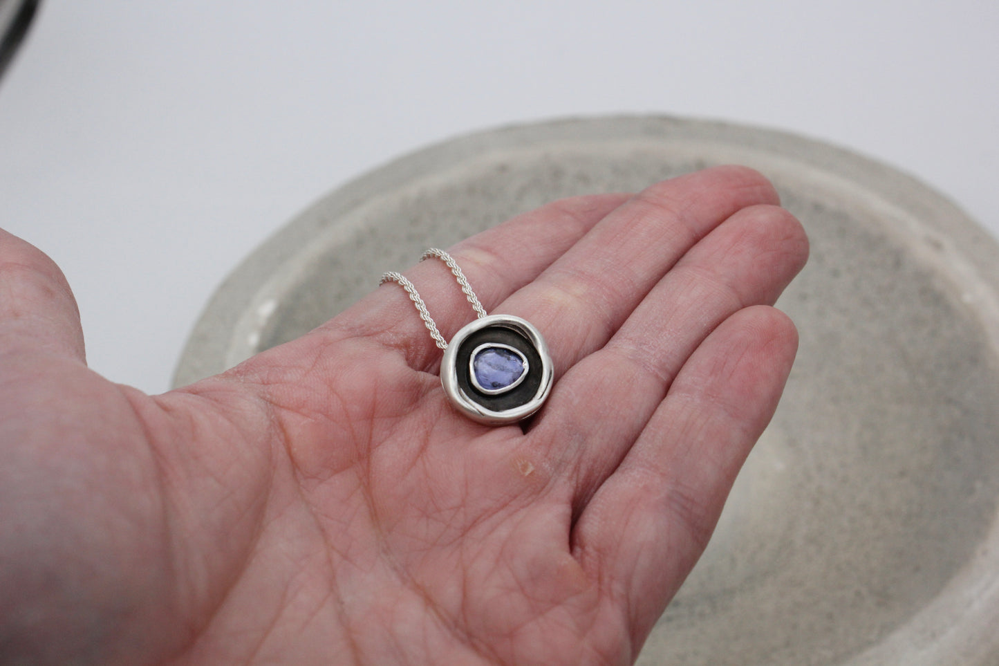One of a kind sterling silver pendant with iolite