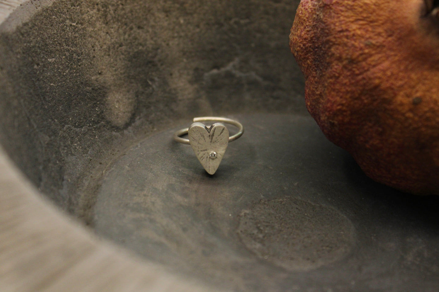 Silver heart ring with cubic zirconia