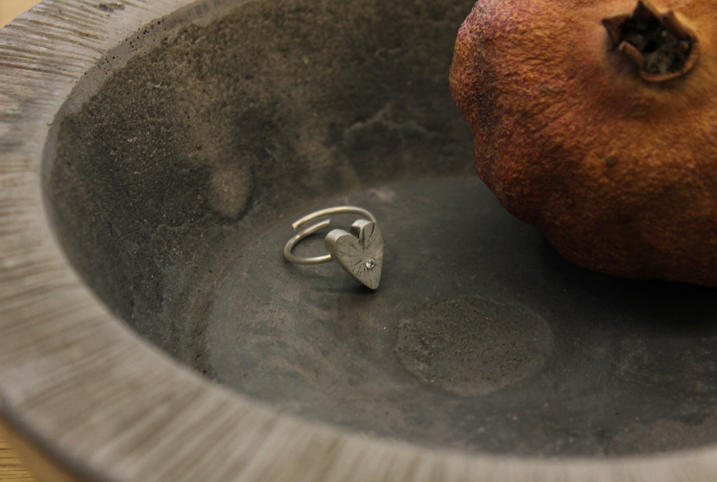 Silver heart ring with cubic zirconia