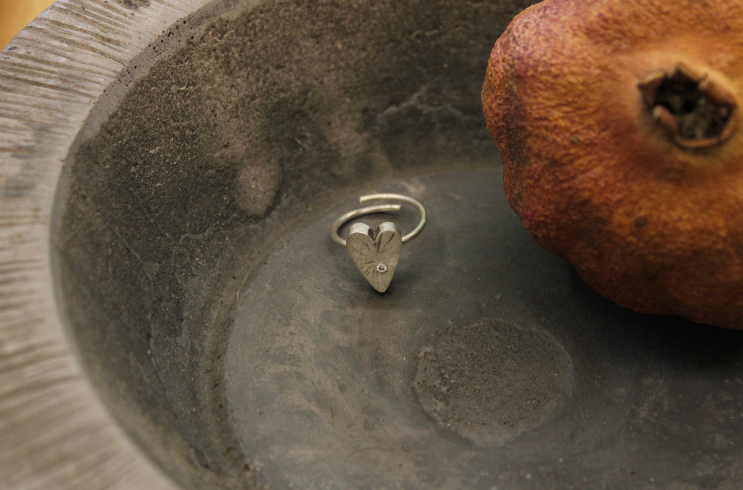 Silver heart ring with cubic zirconia
