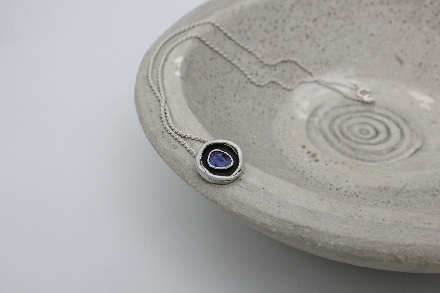 One of a kind sterling silver pendant with iolite