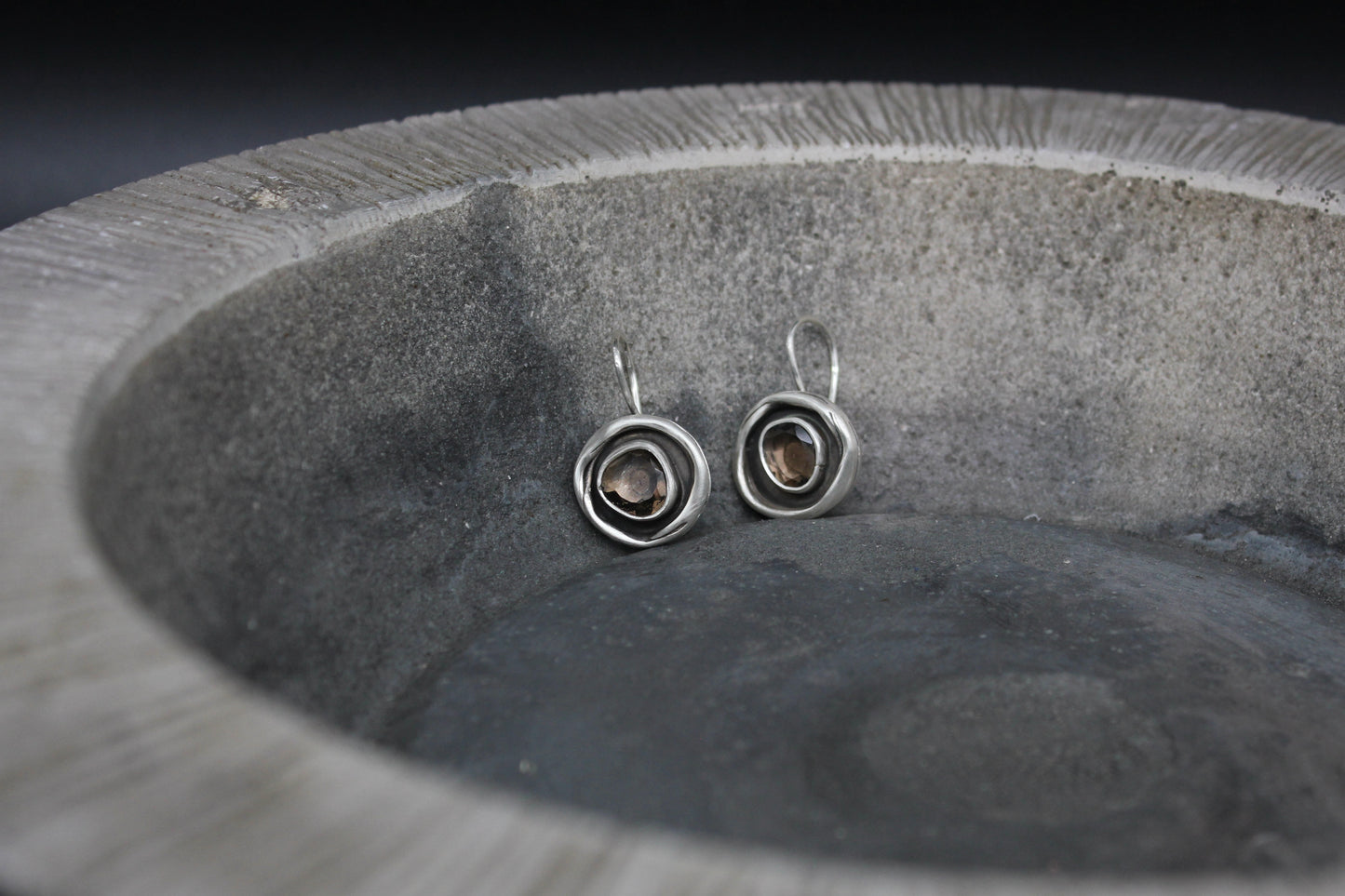 One of a kind sterling silver earrings with smoky quartz