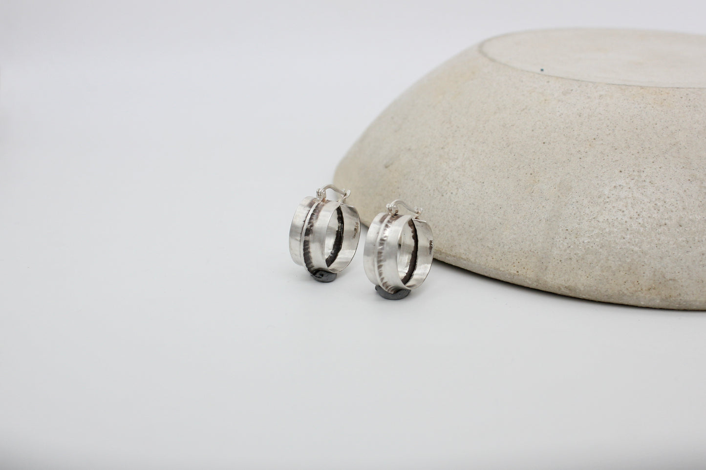 Wide hammered silver hoops