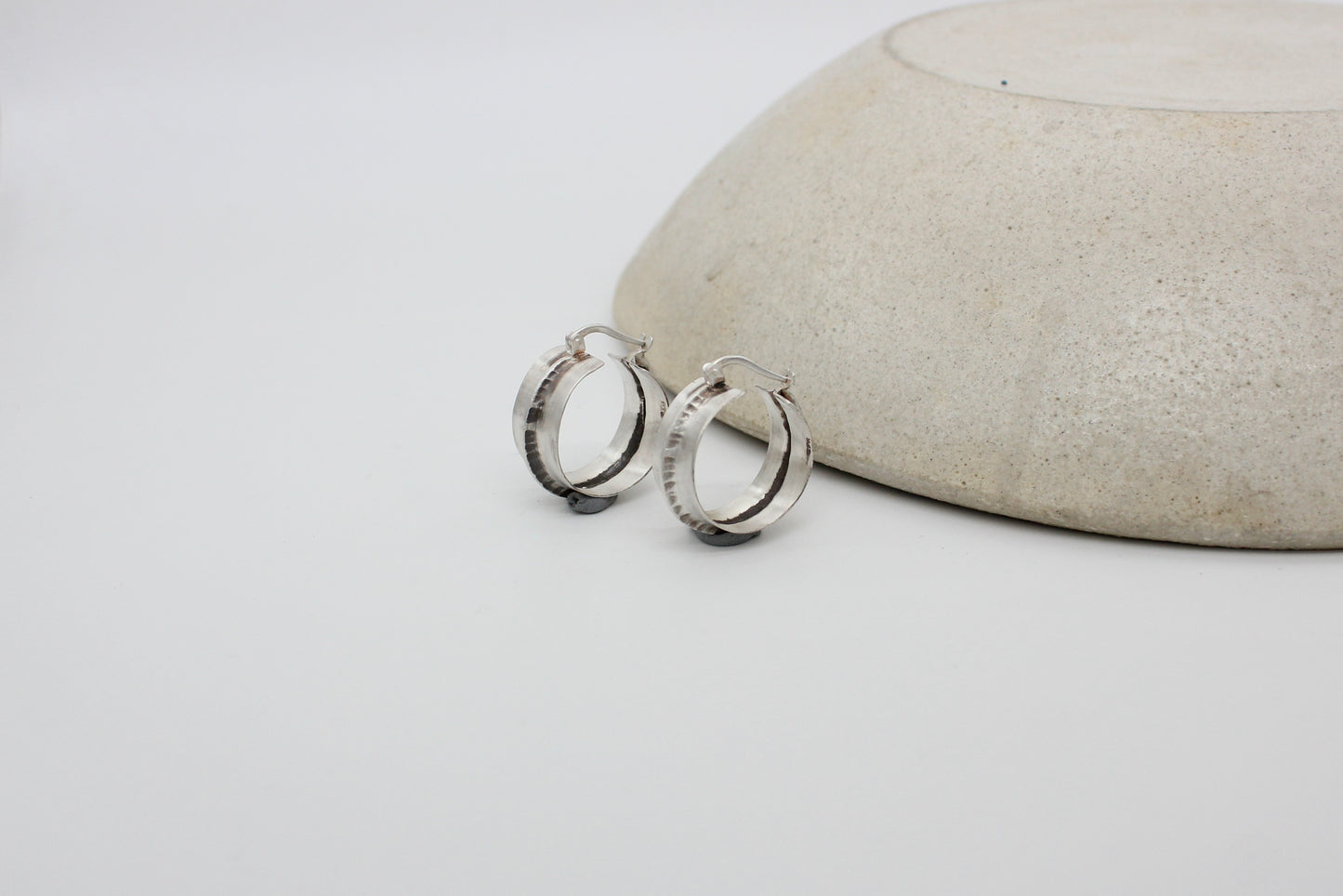 Wide hammered silver hoops