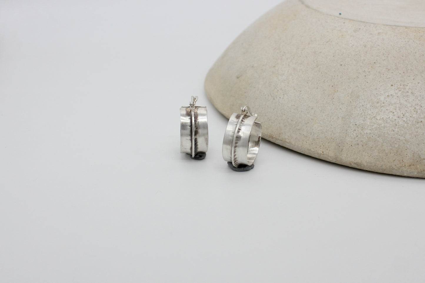 Wide hammered silver hoops