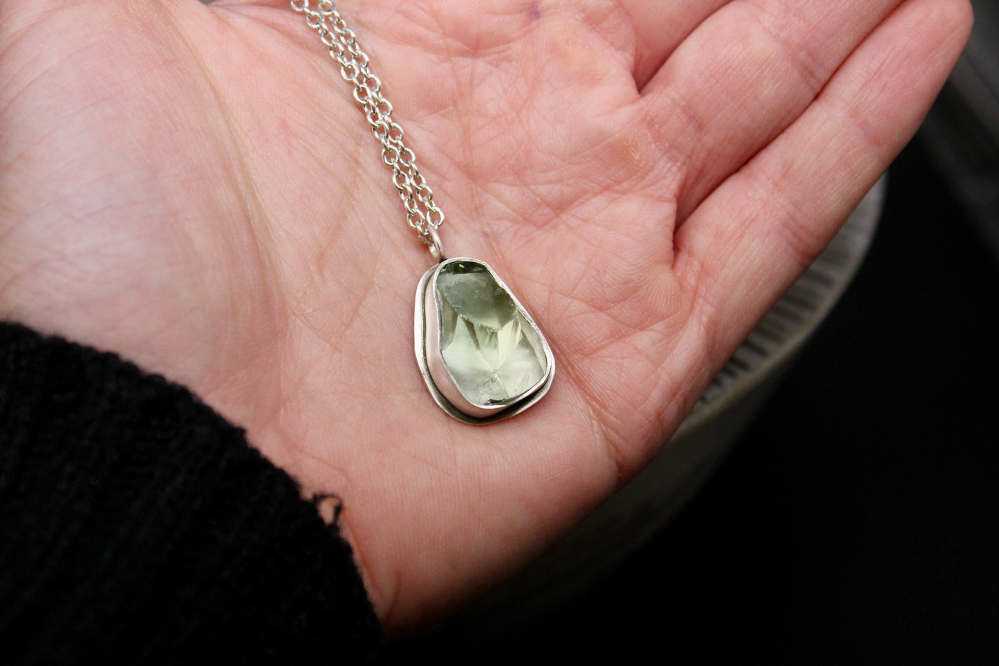 Green amethyst silver pendant