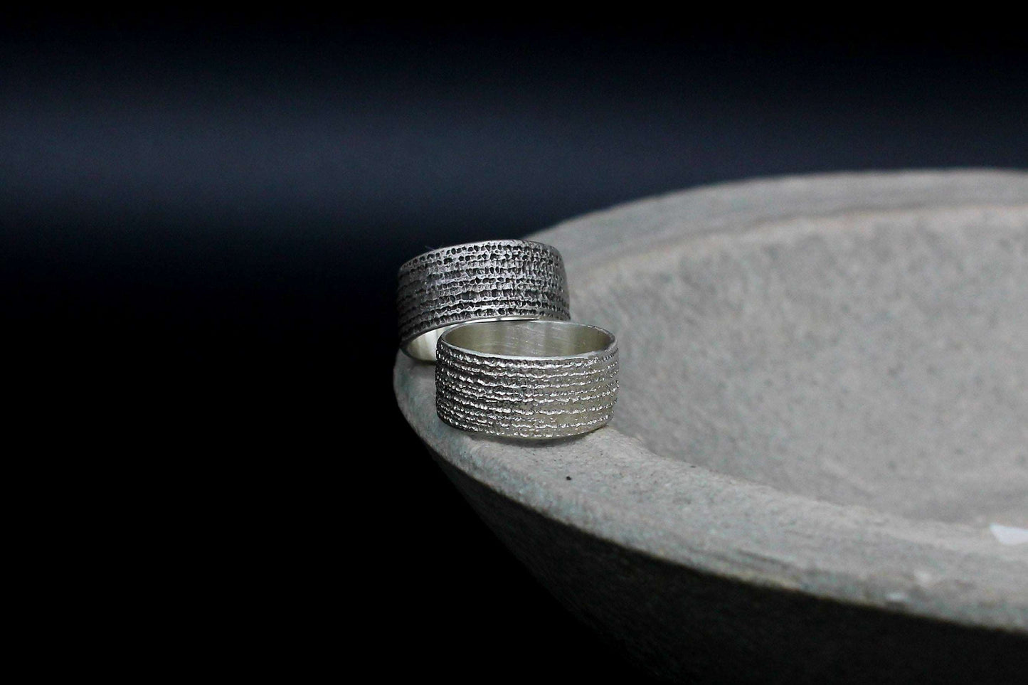 Jeans texture sterling  silver ring, unisex
