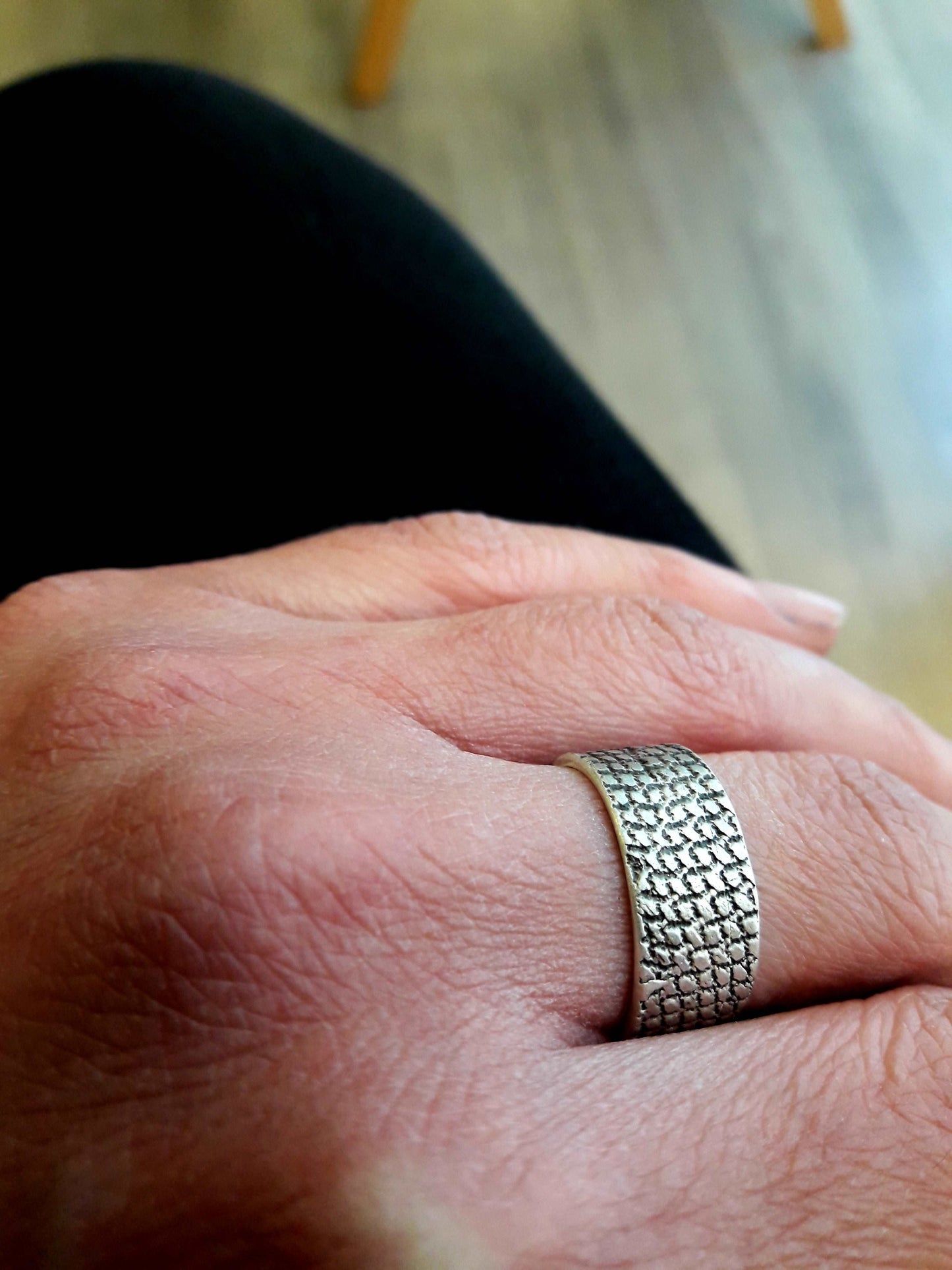 Cotton texture sterling silver ring, unisex