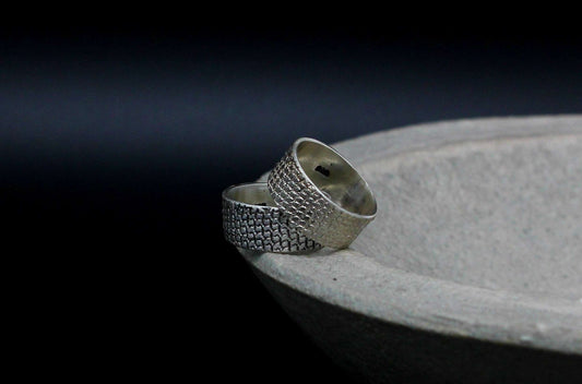 Cotton texture sterling silver ring, unisex