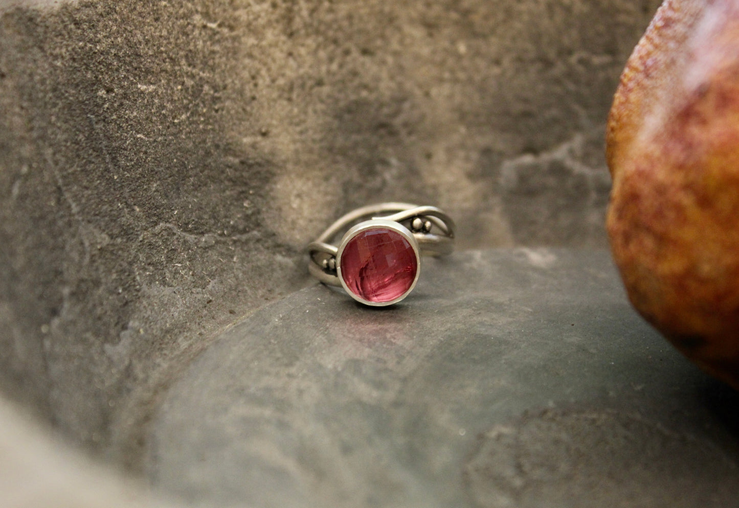 One of a kind tourmaline and quartz ring