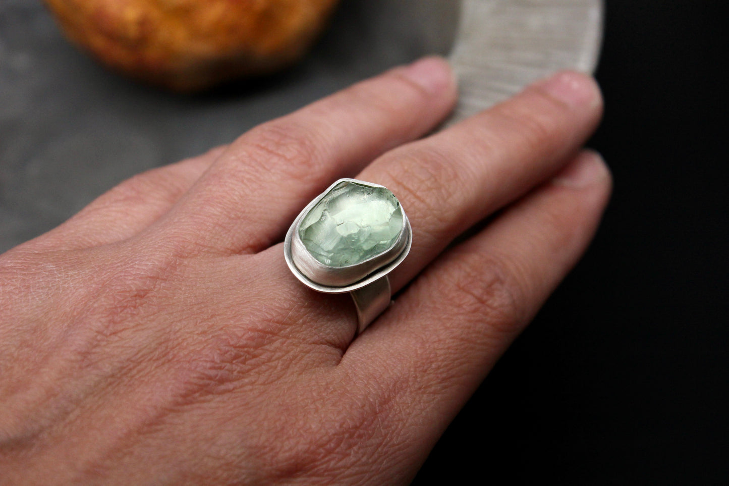 Green amethyst silver ring