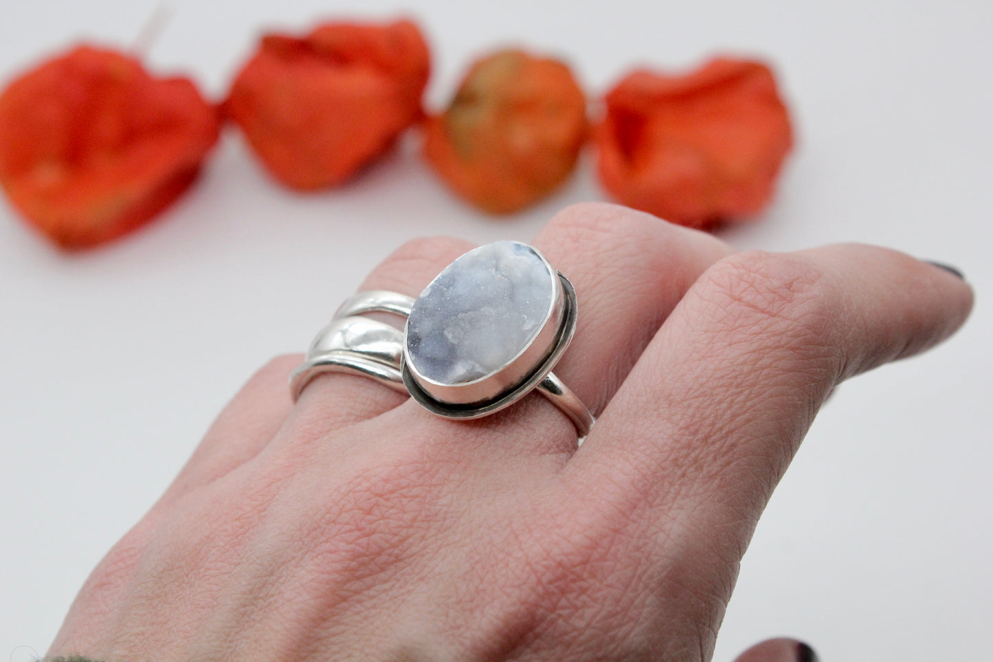 One of a kind druzzy agate ring
