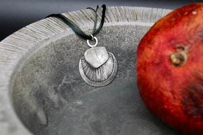One of a kind tourmalinated quartz pendant