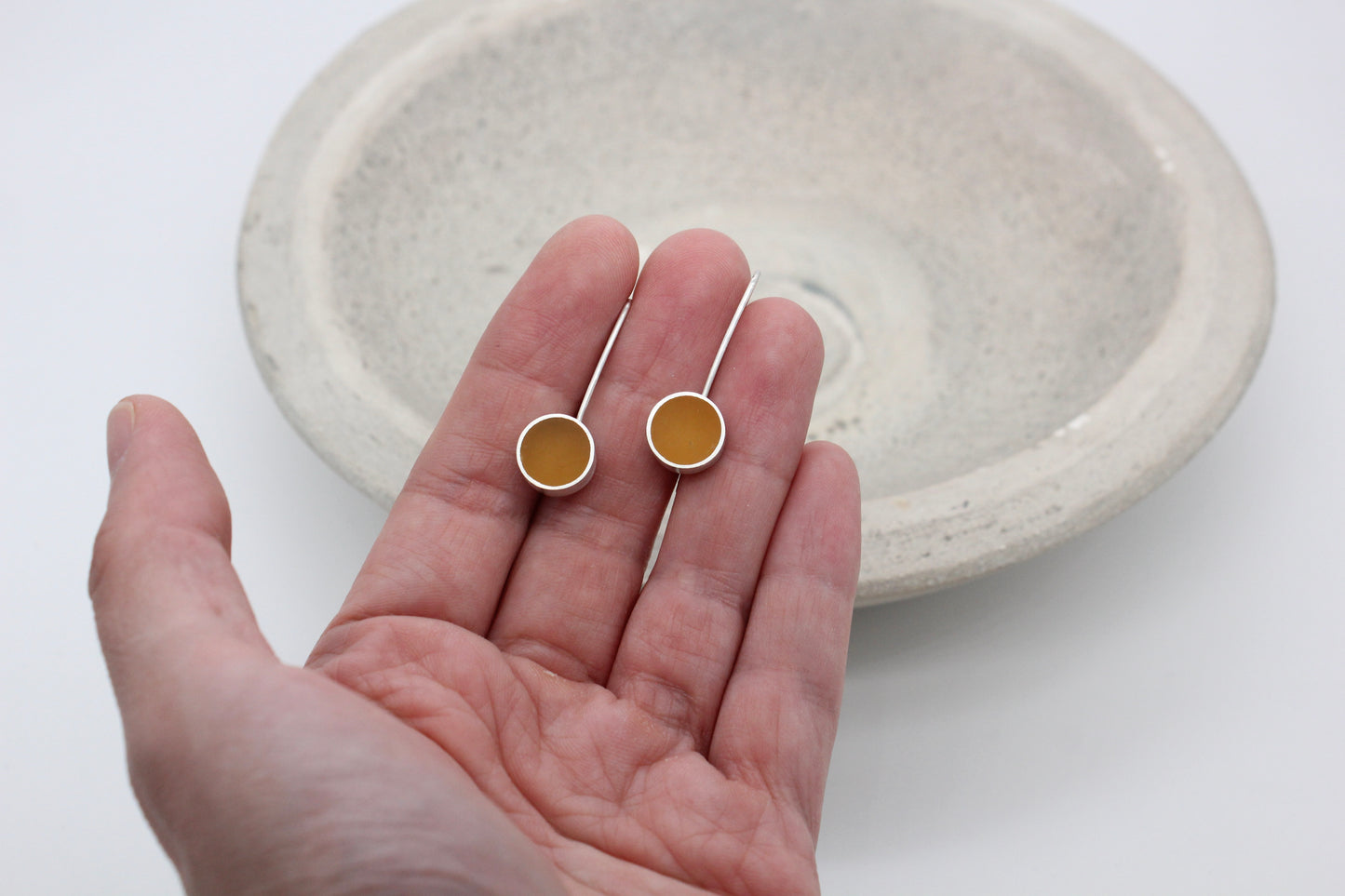 Round shape yellow ochre earrings