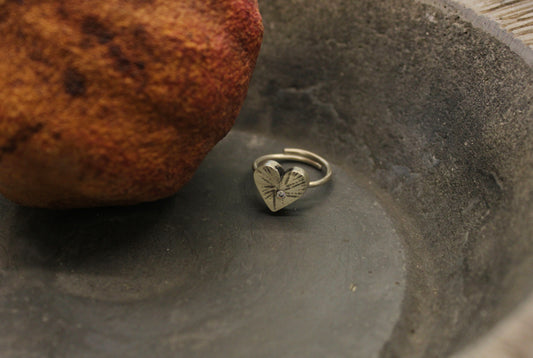 Silver heart ring with cubic zirconia