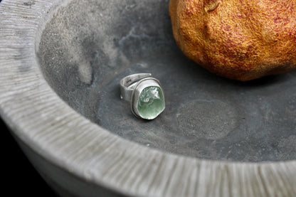 Green amethyst silver ring