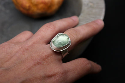 Green amethyst silver ring
