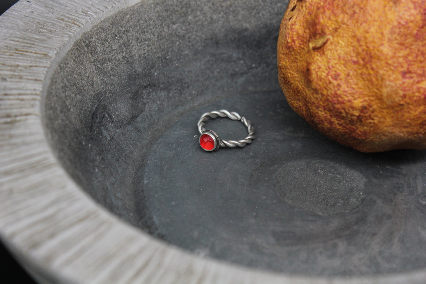 One of a kind strawberry agate and quartz ring