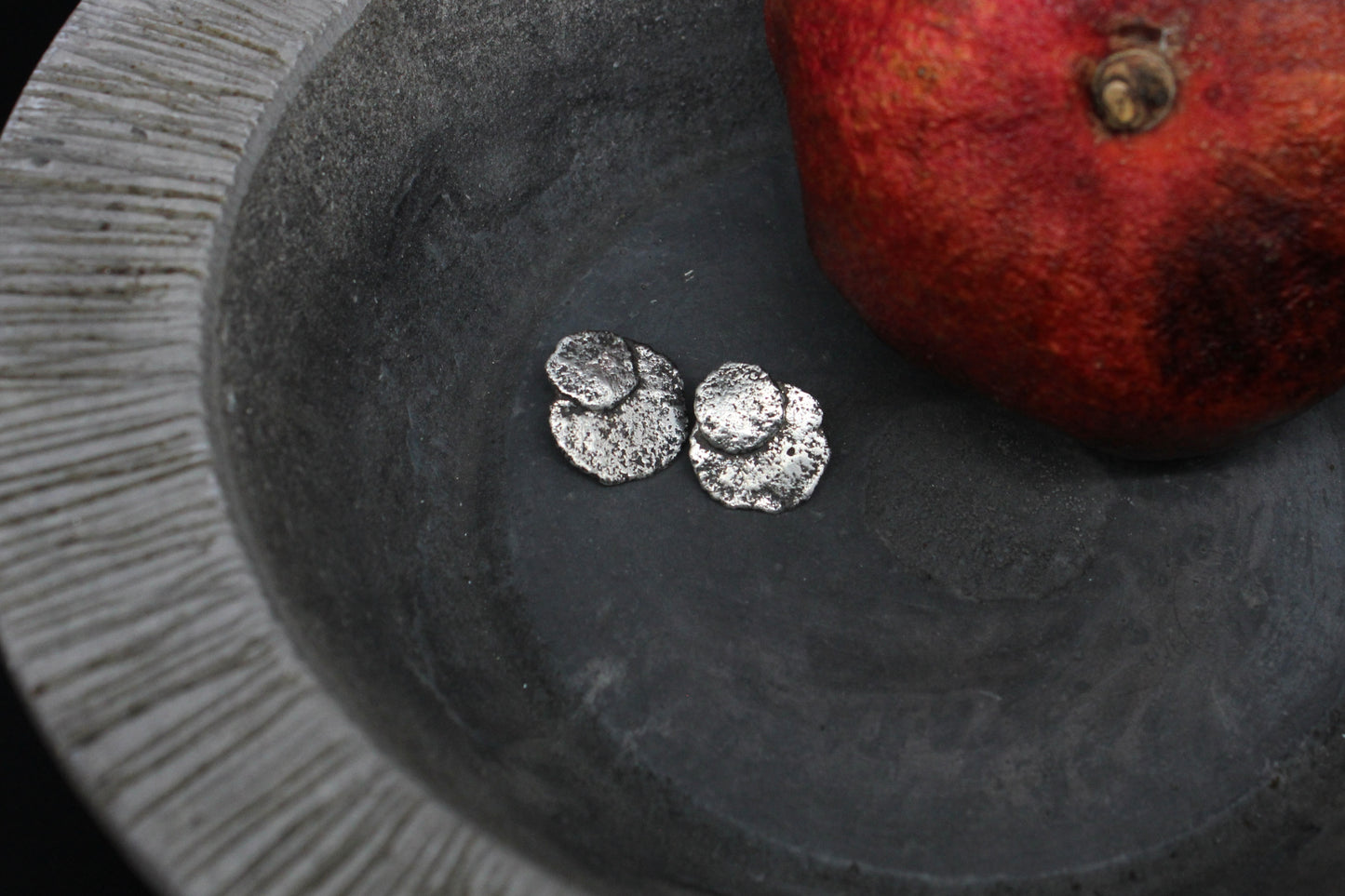 One of a kind disc silver earrings