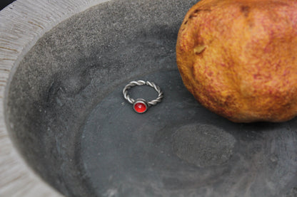 One of a kind strawberry agate and quartz ring