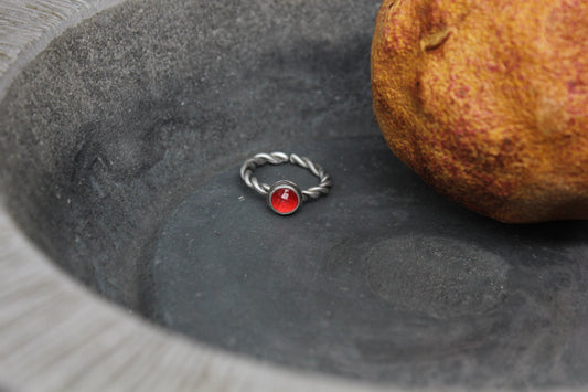 One of a kind strawberry agate and quartz ring