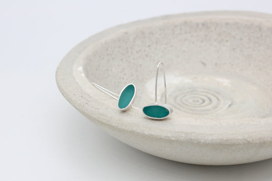 Oval shape teal earrings