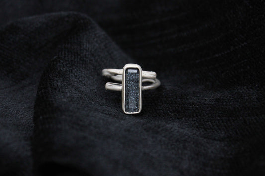 One of a kind hematite and quartz ring